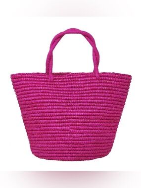 Sensi Studio Medium Tote Woven Straw Solid Fuxia Straw Handwoven Bag pink
